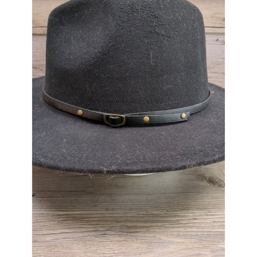 Classic Wide Brim Belt Buckle Fedora Hat 24"‎ Circumference Black - Picture 8 of 10